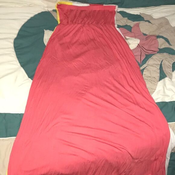 3/$15 Summer casual long maxi dress strapless pink white yellow boho beach - Picture 8 of 11